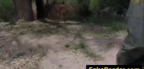  Sexy teen in tight cuddle lifting outdoor sex with fake border patrol